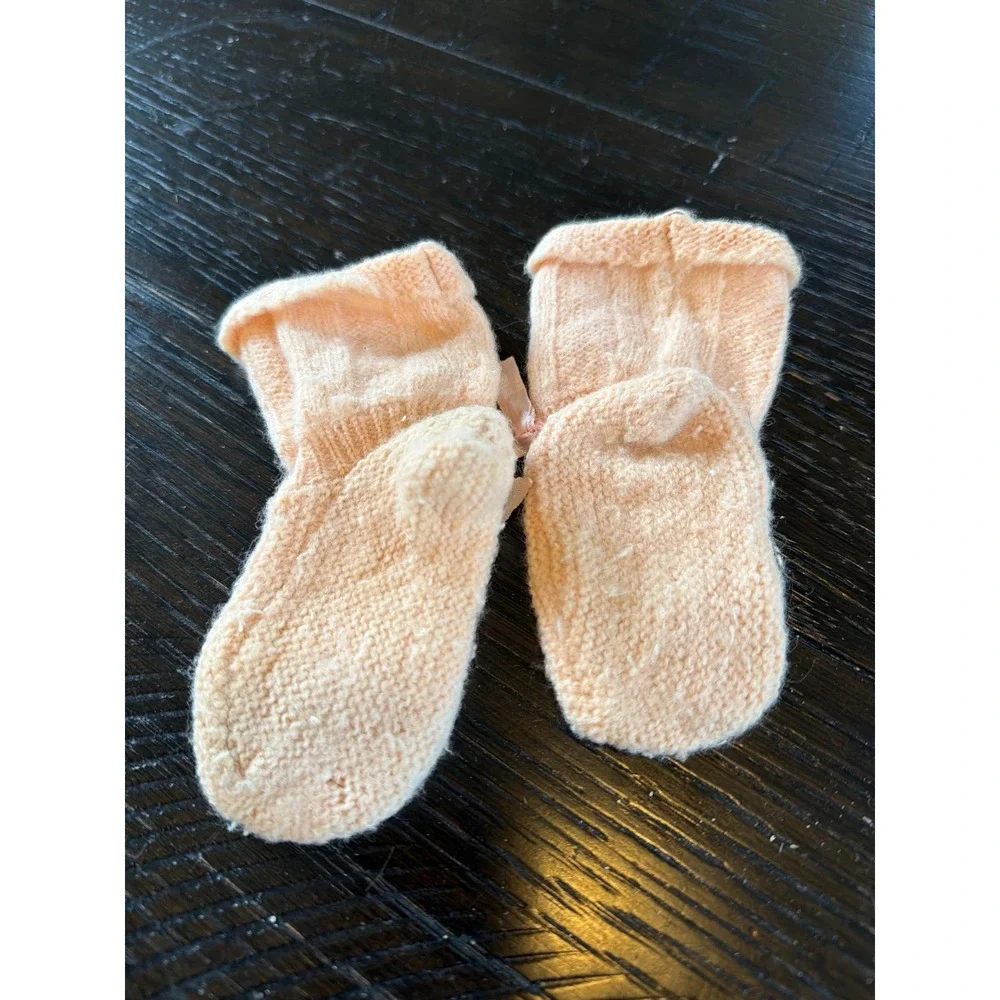 Vintage Hand Knit Baby Booties Pink Booties Rosebud Embroidery Ribbon Ties